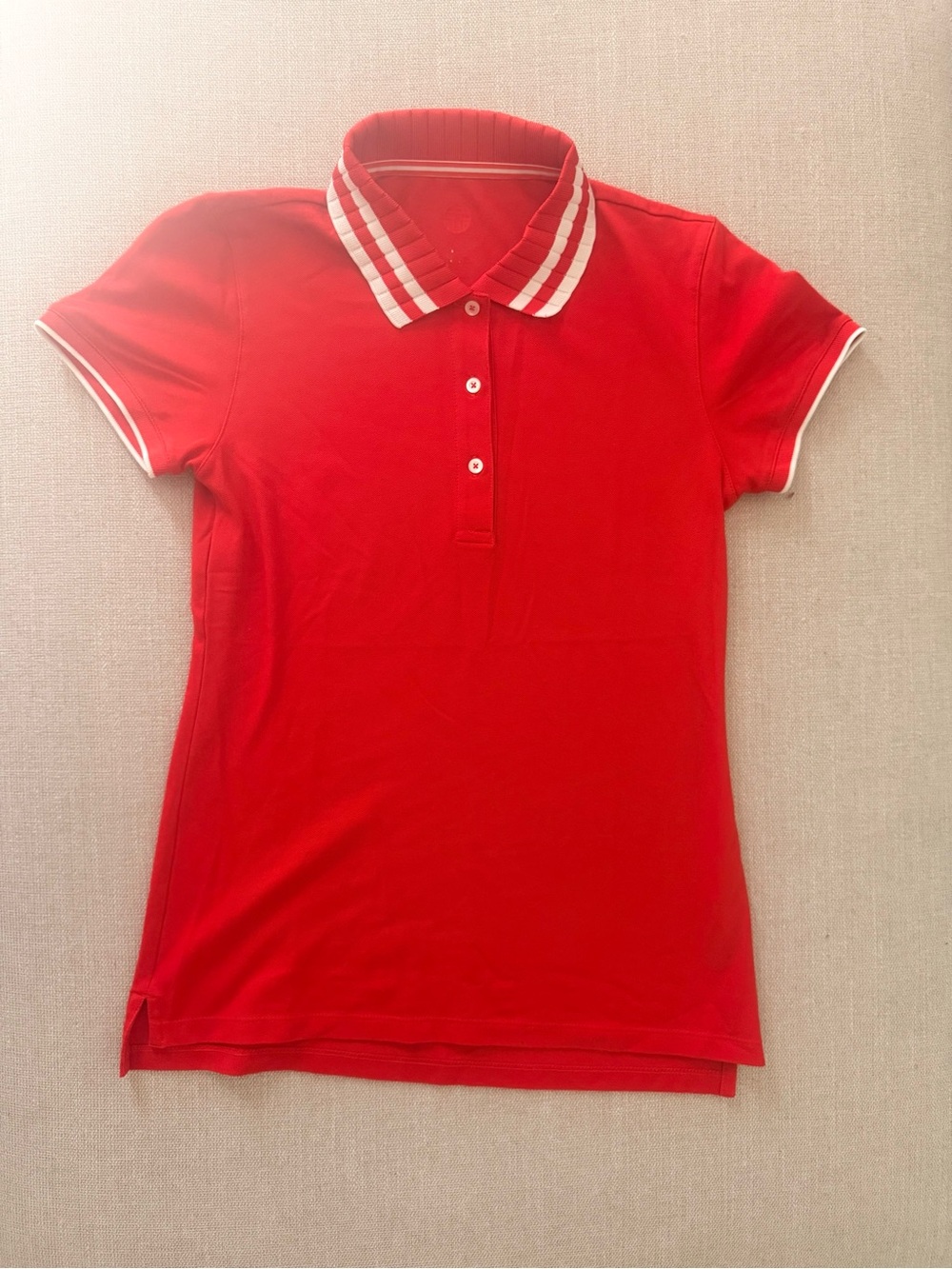 Tory Burch Red Polo with White Stripe Collar